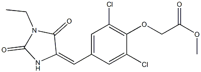 methyl {2,6-dichloro-4-[(1-ethyl-2,5-dioxo-4-imidazolidinylidene)methyl]phenoxy}acetate Struktur