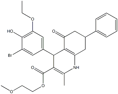 2-methoxyethyl 4-(3-bromo-5-ethoxy-4-hydroxyphenyl)-2-methyl-5-oxo-7-phenyl-1,4,5,6,7,8-hexahydro-3-quinolinecarboxylate Struktur