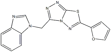 1-{[6-(2-furyl)[1,2,4]triazolo[3,4-b][1,3,4]thiadiazol-3-yl]methyl}-1H-benzimidazole Struktur