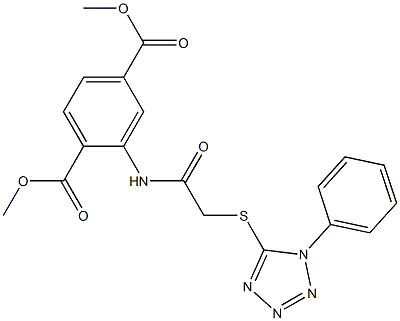 dimethyl 2-({[(1-phenyl-1H-tetraazol-5-yl)sulfanyl]acetyl}amino)terephthalate Struktur