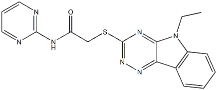 2-[(5-ethyl-5H-[1,2,4]triazino[5,6-b]indol-3-yl)sulfanyl]-N-(2-pyrimidinyl)acetamide Struktur