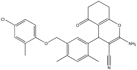 2-amino-4-{5-[(4-chloro-2-methylphenoxy)methyl]-2,4-dimethylphenyl}-5-oxo-5,6,7,8-tetrahydro-4H-chromene-3-carbonitrile Struktur