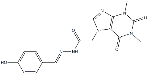 2-(1,3-dimethyl-2,6-dioxo-1,2,3,6-tetrahydro-7H-purin-7-yl)-N'-(4-hydroxybenzylidene)acetohydrazide Struktur