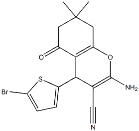 2-amino-4-(5-bromo-2-thienyl)-7,7-dimethyl-5-oxo-5,6,7,8-tetrahydro-4H-chromene-3-carbonitrile Struktur