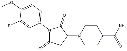 1-[1-(3-fluoro-4-methoxyphenyl)-2,5-dioxo-3-pyrrolidinyl]-4-piperidinecarboxamide Struktur