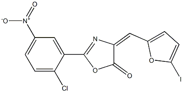 2-{2-chloro-5-nitrophenyl}-4-[(5-iodo-2-furyl)methylene]-1,3-oxazol-5(4H)-one Struktur