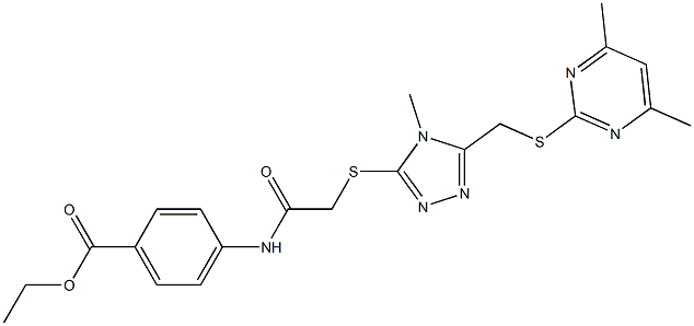 ethyl 4-({[(5-{[(4,6-dimethyl-2-pyrimidinyl)sulfanyl]methyl}-4-methyl-4H-1,2,4-triazol-3-yl)sulfanyl]acetyl}amino)benzoate Struktur