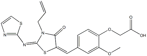 (4-{[3-allyl-4-oxo-2-(1,3-thiazol-2-ylimino)-1,3-thiazolidin-5-ylidene]methyl}-2-methoxyphenoxy)acetic acid Struktur