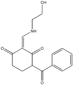 4-benzoyl-2-{[(2-hydroxyethyl)amino]methylene}-1,3-cyclohexanedione Struktur