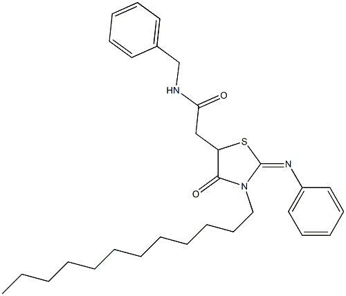 N-benzyl-2-[3-dodecyl-4-oxo-2-(phenylimino)-1,3-thiazolidin-5-yl]acetamide Struktur