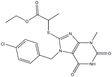 ethyl 2-{[7-(4-chlorobenzyl)-3-methyl-2,6-dioxo-2,3,6,7-tetrahydro-1H-purin-8-yl]sulfanyl}propanoate Struktur