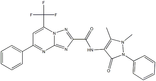 N-(1,5-dimethyl-3-oxo-2-phenyl-2,3-dihydro-1H-pyrazol-4-yl)-5-phenyl-7-(trifluoromethyl)[1,2,4]triazolo[1,5-a]pyrimidine-2-carboxamide Struktur