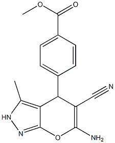 methyl 4-(6-amino-5-cyano-3-methyl-2,4-dihydropyrano[2,3-c]pyrazol-4-yl)benzoate Struktur