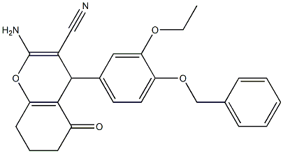 2-amino-4-[4-(benzyloxy)-3-ethoxyphenyl]-5-oxo-5,6,7,8-tetrahydro-4H-chromene-3-carbonitrile Struktur