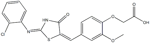 [4-({2-[(2-chlorophenyl)imino]-4-oxo-1,3-thiazolidin-5-ylidene}methyl)-2-methoxyphenoxy]acetic acid Struktur