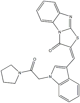 2-({1-[2-oxo-2-(1-pyrrolidinyl)ethyl]-1H-indol-3-yl}methylene)[1,3]thiazolo[3,2-a]benzimidazol-3(2H)-one Struktur