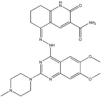 5-{[6,7-dimethoxy-2-(4-methyl-1-piperazinyl)-4-quinazolinyl]hydrazono}-2-oxo-1,2,5,6,7,8-hexahydro-3-quinolinecarboxamide Struktur