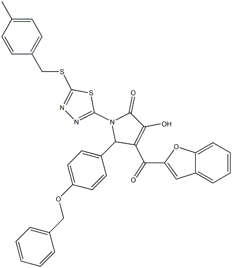 4-(1-benzofuran-2-ylcarbonyl)-5-[4-(benzyloxy)phenyl]-3-hydroxy-1-{5-[(4-methylbenzyl)sulfanyl]-1,3,4-thiadiazol-2-yl}-1,5-dihydro-2H-pyrrol-2-one Struktur