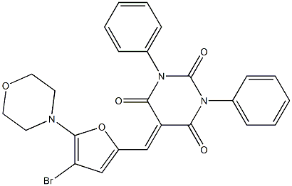 5-{[4-bromo-5-(4-morpholinyl)-2-furyl]methylene}-1,3-diphenyl-2,4,6(1H,3H,5H)-pyrimidinetrione Struktur