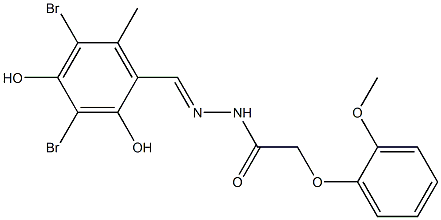 N'-(3,5-dibromo-2,4-dihydroxy-6-methylbenzylidene)-2-(2-methoxyphenoxy)acetohydrazide Struktur