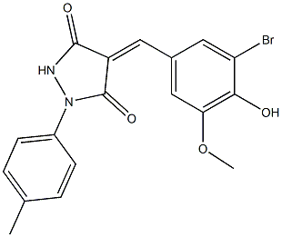 4-(3-bromo-4-hydroxy-5-methoxybenzylidene)-1-(4-methylphenyl)-3,5-pyrazolidinedione Struktur