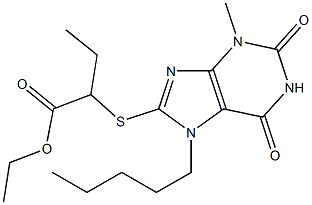 ethyl 2-[(3-methyl-2,6-dioxo-7-pentyl-2,3,6,7-tetrahydro-1H-purin-8-yl)sulfanyl]butanoate Struktur