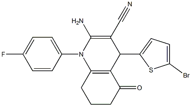 2-amino-4-(5-bromo-2-thienyl)-1-(4-fluorophenyl)-5-oxo-1,4,5,6,7,8-hexahydro-3-quinolinecarbonitrile Struktur