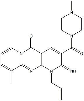 1-allyl-2-imino-10-methyl-3-[(4-methyl-1-piperazinyl)carbonyl]-1,2-dihydro-5H-dipyrido[1,2-a:2,3-d]pyrimidin-5-one Struktur