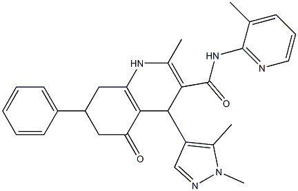 4-(1,5-dimethyl-1H-pyrazol-4-yl)-2-methyl-N-(3-methyl-2-pyridinyl)-5-oxo-7-phenyl-1,4,5,6,7,8-hexahydro-3-quinolinecarboxamide Struktur