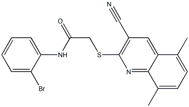 N-(2-bromophenyl)-2-[(3-cyano-5,8-dimethyl-2-quinolinyl)sulfanyl]acetamide Struktur