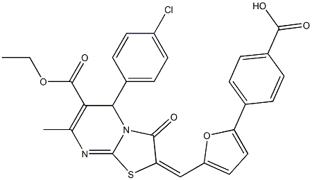 4-{5-[(5-(4-chlorophenyl)-6-(ethoxycarbonyl)-7-methyl-3-oxo-5H-[1,3]thiazolo[3,2-a]pyrimidin-2(3H)-ylidene)methyl]-2-furyl}benzoic acid Struktur