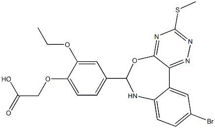 {4-[10-bromo-3-(methylsulfanyl)-6,7-dihydro[1,2,4]triazino[5,6-d][3,1]benzoxazepin-6-yl]-2-ethoxyphenoxy}acetic acid Struktur