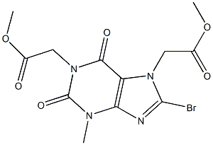 methyl (8-bromo-1-(2-methoxy-2-oxoethyl)-3-methyl-2,6-dioxo-3,6-dihydro-1H-purin-7(2H)-yl)acetate Struktur