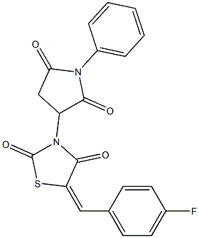 3-(2,5-dioxo-1-phenyl-3-pyrrolidinyl)-5-(4-fluorobenzylidene)-1,3-thiazolidine-2,4-dione Struktur