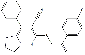 2-{[2-(4-chlorophenyl)-2-oxoethyl]sulfanyl}-4-(3-cyclohexen-1-yl)-6,7-dihydro-5H-cyclopenta[b]pyridine-3-carbonitrile Struktur