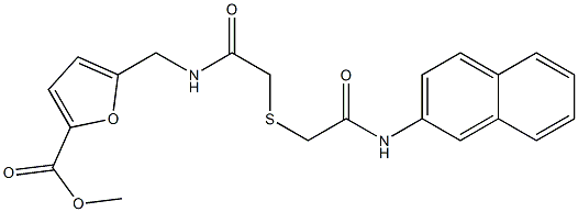 methyl 5-{[({[2-(2-naphthylamino)-2-oxoethyl]sulfanyl}acetyl)amino]methyl}-2-furoate Struktur