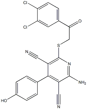 2-amino-6-{[2-(3,4-dichlorophenyl)-2-oxoethyl]sulfanyl}-4-(4-hydroxyphenyl)-3,5-pyridinedicarbonitrile Struktur