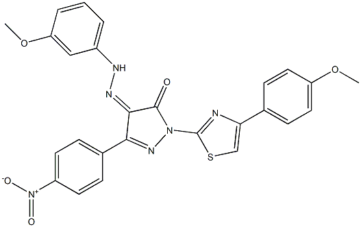 1-[4-(4-methoxyphenyl)-1,3-thiazol-2-yl]-3-(4-nitrophenyl)-1H-pyrazole-4,5-dione 4-[N-(3-methoxyphenyl)hydrazone] Struktur