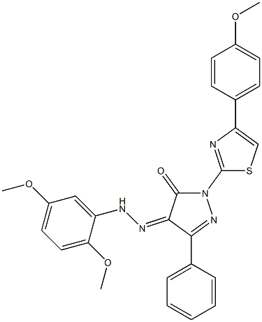 1-[4-(4-methoxyphenyl)-1,3-thiazol-2-yl]-3-phenyl-1H-pyrazole-4,5-dione 4-[N-(2,5-dimethoxyphenyl)hydrazone] Struktur