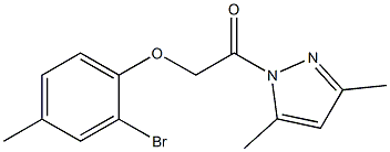 2-(2-bromo-4-methylphenoxy)-1-(3,5-dimethyl-1H-pyrazol-1-yl)-1-ethanone Struktur