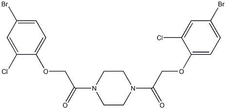 2-(4-bromo-2-chlorophenoxy)-1-{4-[2-(4-bromo-2-chlorophenoxy)acetyl]-1-piperazinyl}-1-ethanone Struktur