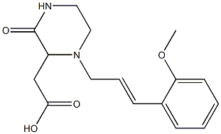 2-{1-[(E)-3-(2-methoxyphenyl)-2-propenyl]-3-oxo-2-piperazinyl}acetic acid Struktur