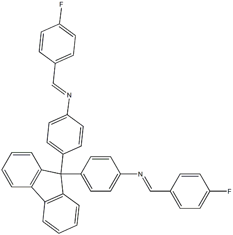 N-[(E)-(4-fluorophenyl)methylidene]-N-{4-[9-(4-{[(E)-(4-fluorophenyl)methylidene]amino}phenyl)-9H-fluoren-9-yl]phenyl}amine Struktur