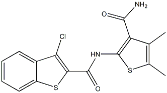 N-[3-(aminocarbonyl)-4,5-dimethyl-2-thienyl]-3-chloro-1-benzothiophene-2-carboxamide Struktur