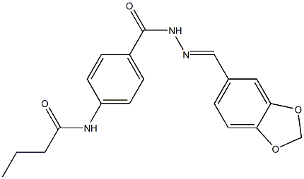 N-[4-({2-[(E)-1,3-benzodioxol-5-ylmethylidene]hydrazino}carbonyl)phenyl]butanamide Struktur