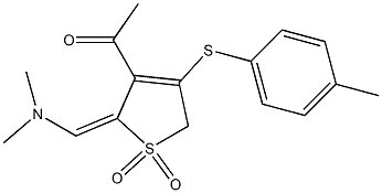 3-acetyl-2-[(E)-(dimethylamino)methylidene]-4-[(4-methylphenyl)sulfanyl]-2,5-dihydro-1H-1lambda~6~-thiophene-1,1-dione Struktur