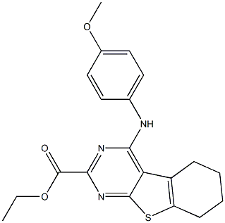 5,6,7,8-Tetrahydro-4-(4-methoxyphenylamino)[1]benzothieno[2,3-d]pyrimidine-2-carboxylic acid ethyl ester Struktur