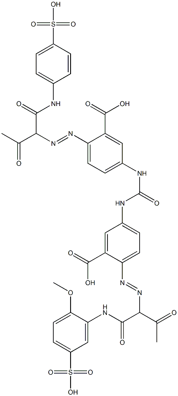 5-[[3-Carboxy-4-[1-[(2-methoxy-5-sulfophenyl)aminocarbonyl]-2-oxopropylazo]phenyl]aminocarbonylamino]-2-[2-oxo-1-[(4-sulfophenyl)aminocarbonyl]propylazo]benzoic acid Struktur