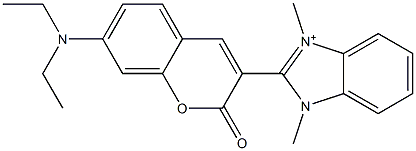 1,3-Dimethyl-2-[7-(diethylamino)-2-oxo-2H-1-benzopyran-3-yl]-3H-benzimidazol-1-ium Struktur