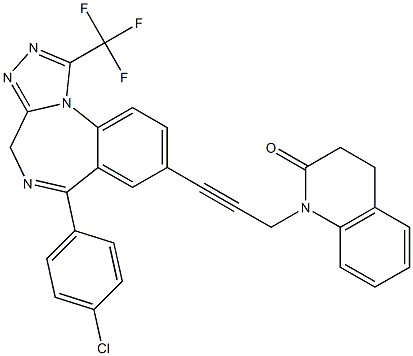 1-Trifluoromethyl-6-(4-chlorophenyl)-8-[3-[(1,2,3,4-tetrahydro-2-oxoquinolin)-1-yl]-1-propynyl]-4H-[1,2,4]triazolo[4,3-a][1,4]benzodiazepine Struktur